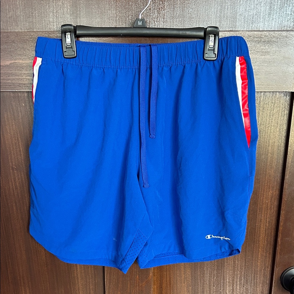 Champion Men's Royal Blue Athletic Shorts with Red Accents